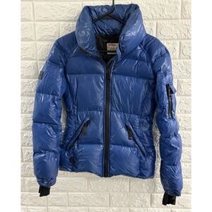 SAM NEW YORK WOMENS‎ PUFFER JACKET SIZE SMALL BLUE LONG SLEEVE GOOSE DOWN